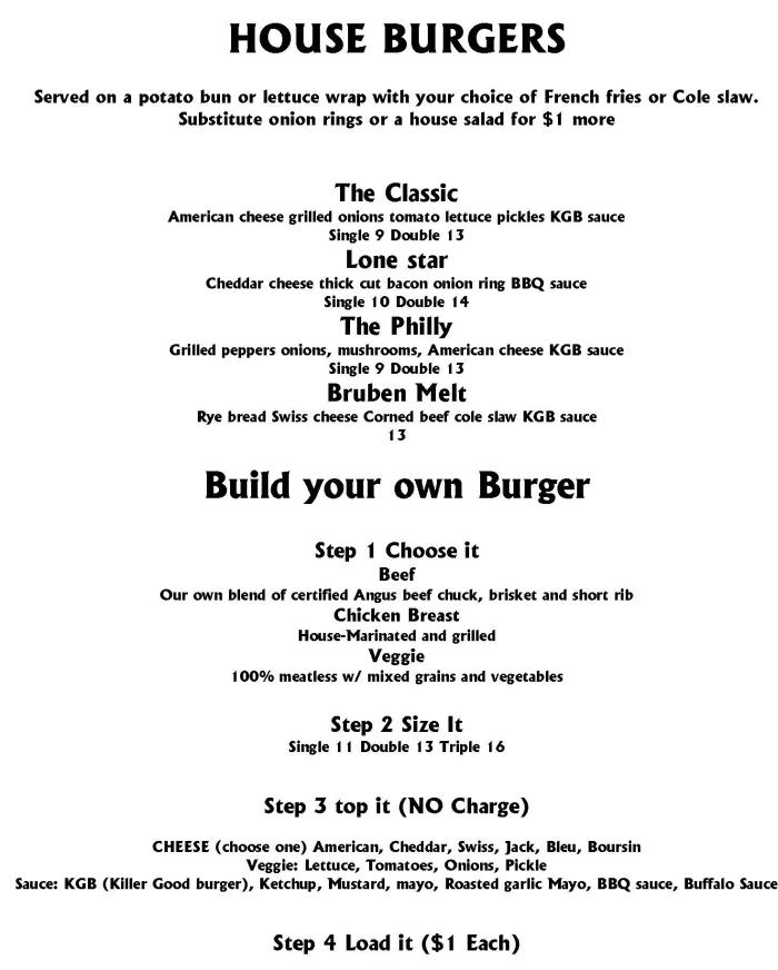 Page 2 of menu, Burger Theory in Auburn, NY