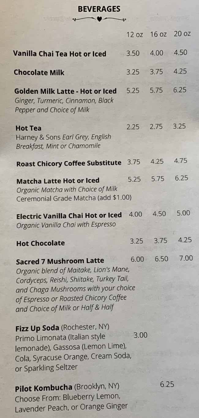 Page 6 of menu, Cafe 108 Auburn, NY