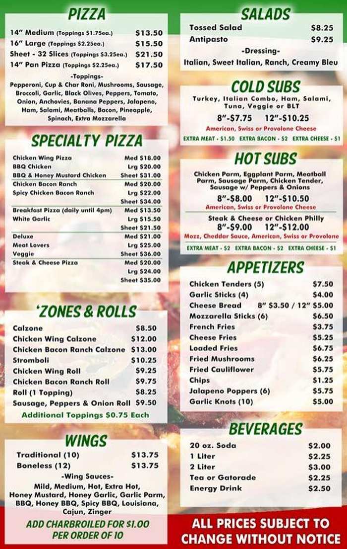 Page 1 of menu, Giuseppe's Pizzeria in Auburn, NY