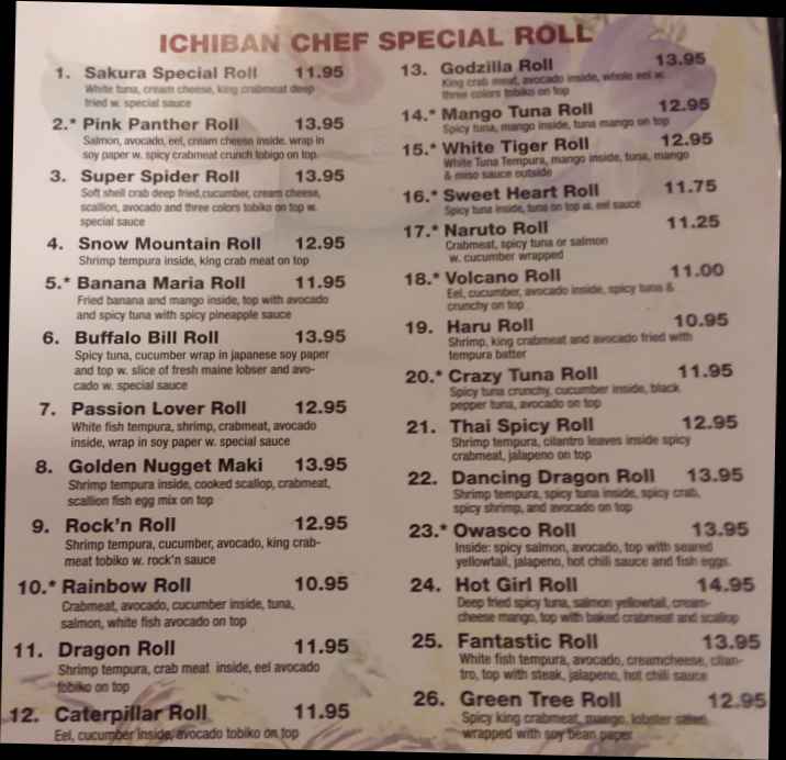 Page 2 of menu, Ichiban Sushi & Hibachi Japanese Auburn, NY