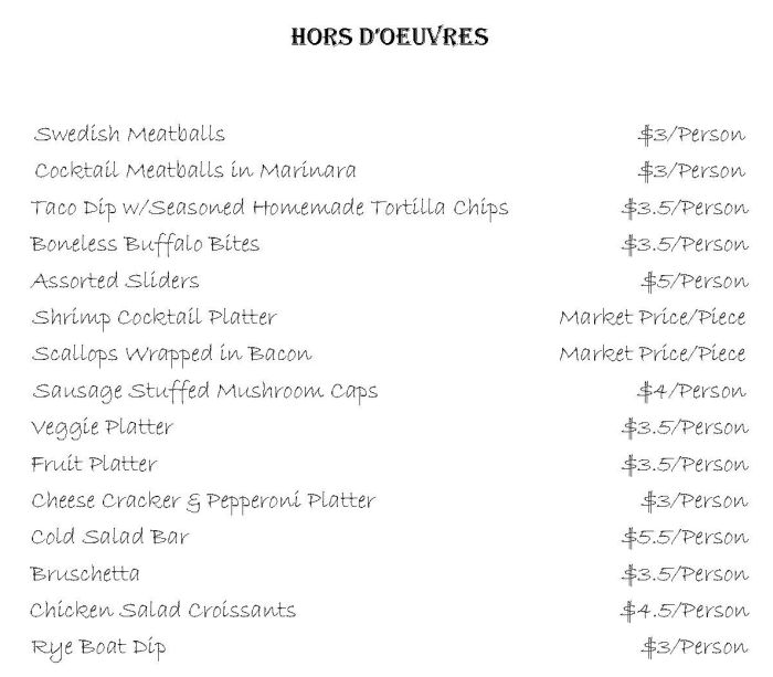 Hors d'oeuvres, JB's Wall Street Catering Auburn, NY