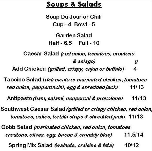 Page 2 of menu, JB's Wall Street Grill Auburn, NY