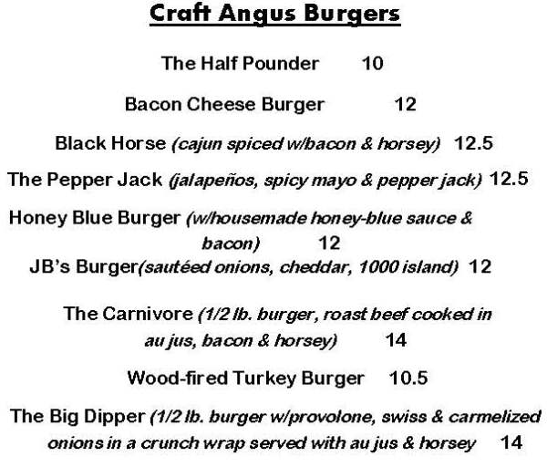 Page 4 of menu, JB's Wall Street Grill Auburn, NY