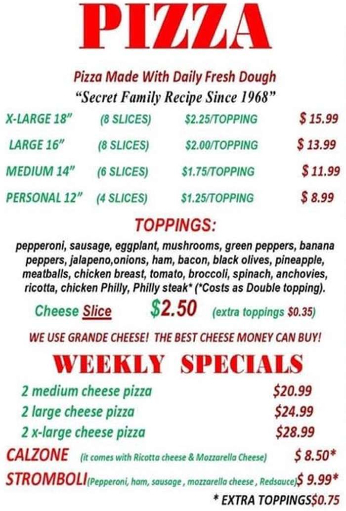 Page 1 of menu, Mamma Maria New York Pizzeria Auburn, NY