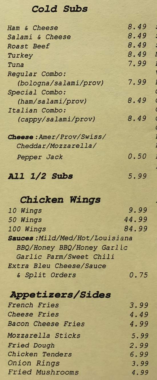 Page 2 of menu, Mr. Pizza in Auburn, NY