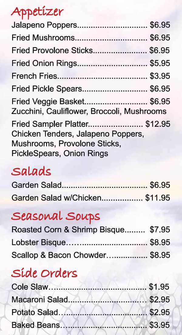 Page 1 of menu, Smittys Fish House West Auburn, NY